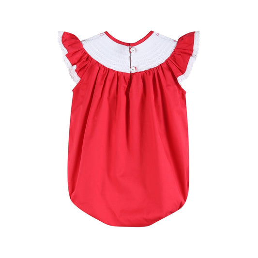 Valentine Red Heart and Lace Smocked Romper