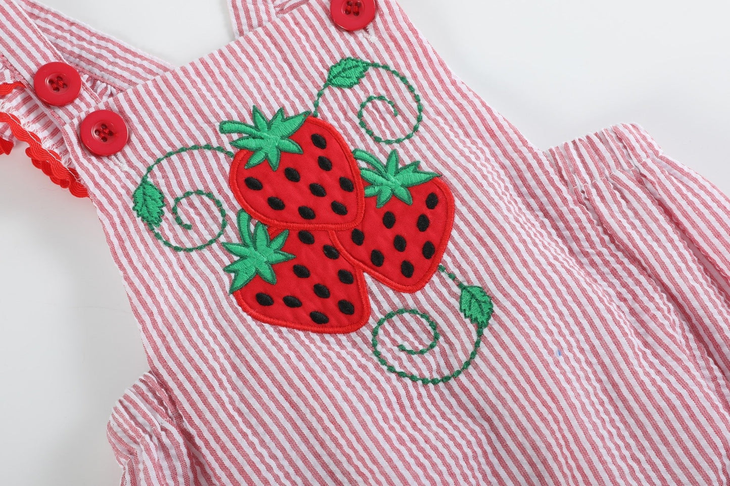 Red Seersucker Strawberry Ruffle Romper