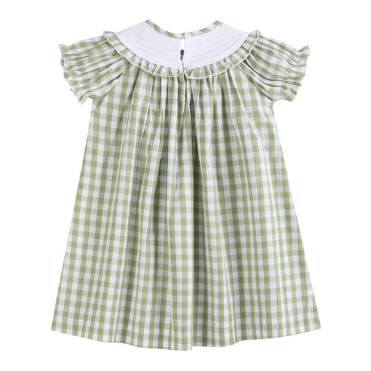 Sage Green Gingham Pumpkin Smocked Bishop Dress