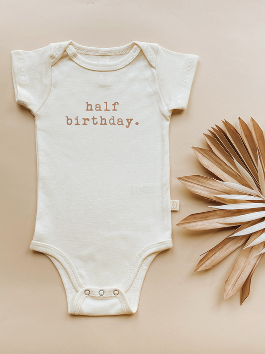 Half Birthday Clay Organic Cotton Baby Bodysuit Short Sleeve