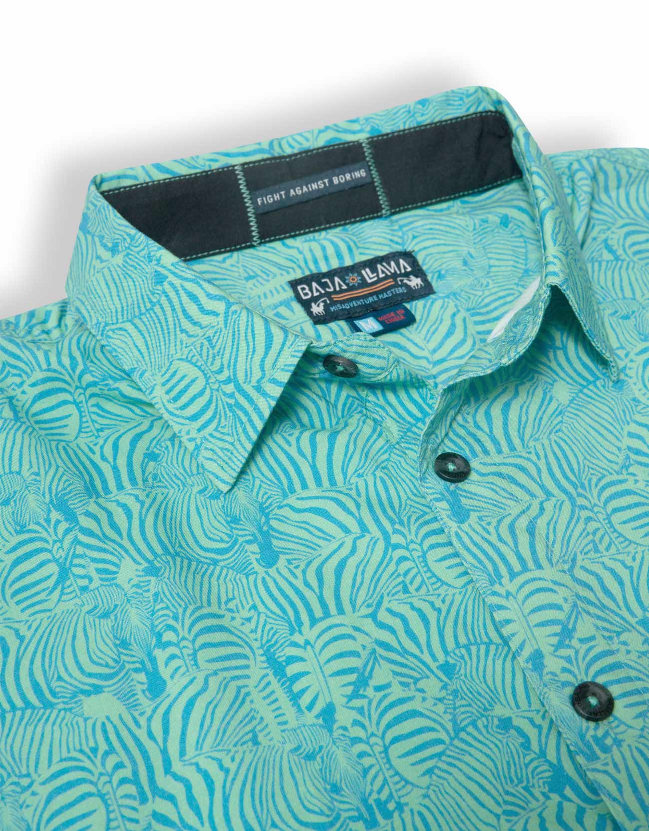 TOO MANY LINES - TURQUOISE ZEBRA 7-SEAS™ BUTTON UP