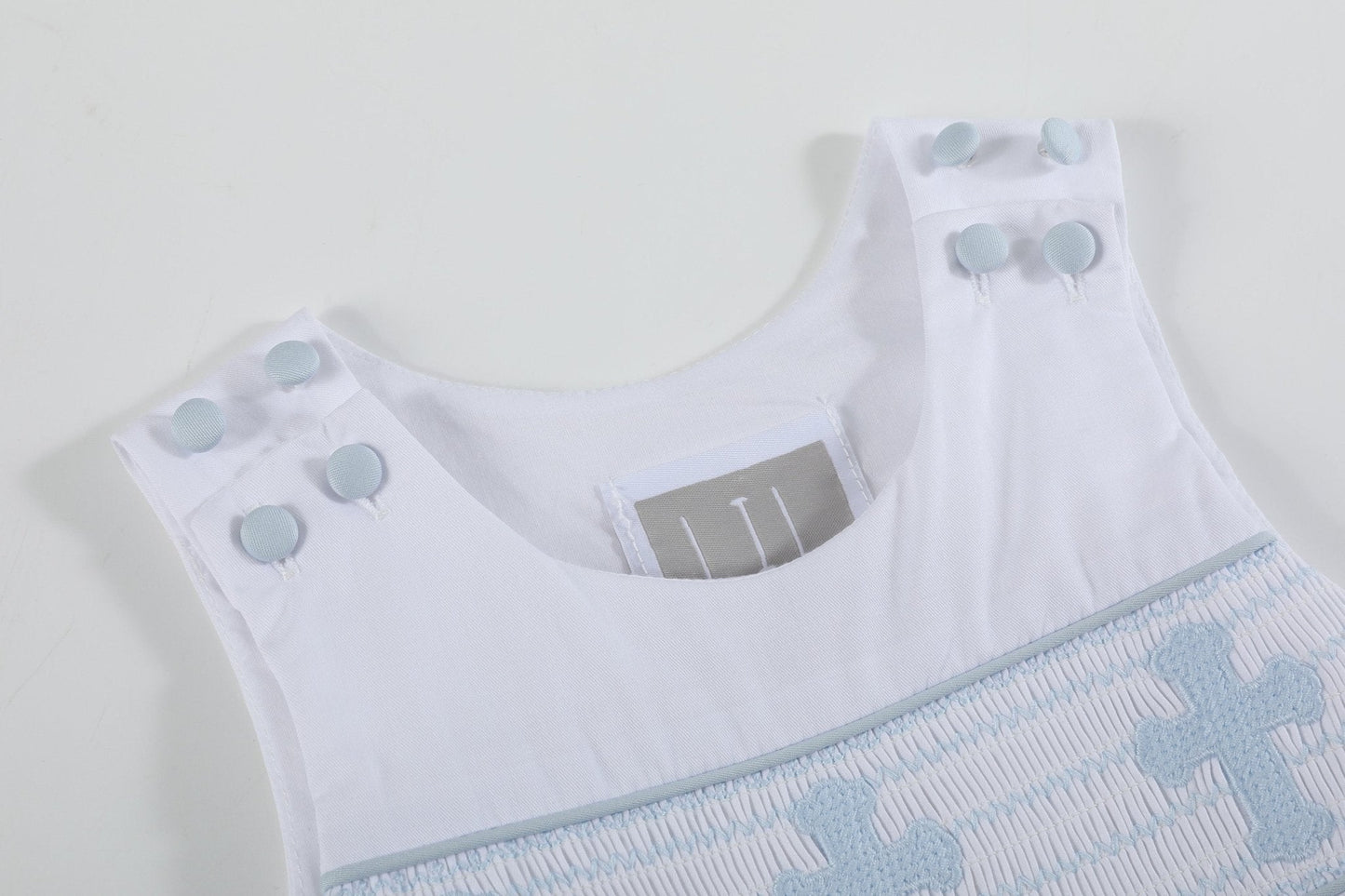 White and Blue Holy Smocked Overalls