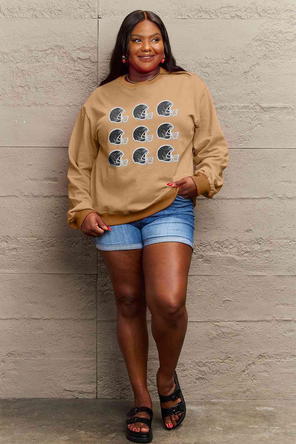 Simply Love Full Size Football Helmet Graphic Sweatshirt - 5 Colors!