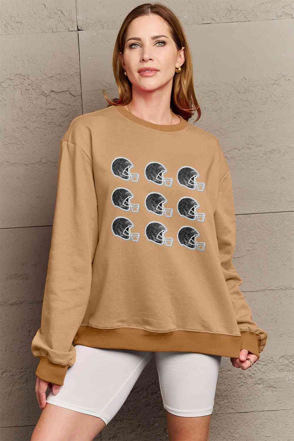 Simply Love Full Size Football Helmet Graphic Sweatshirt - 5 Colors!