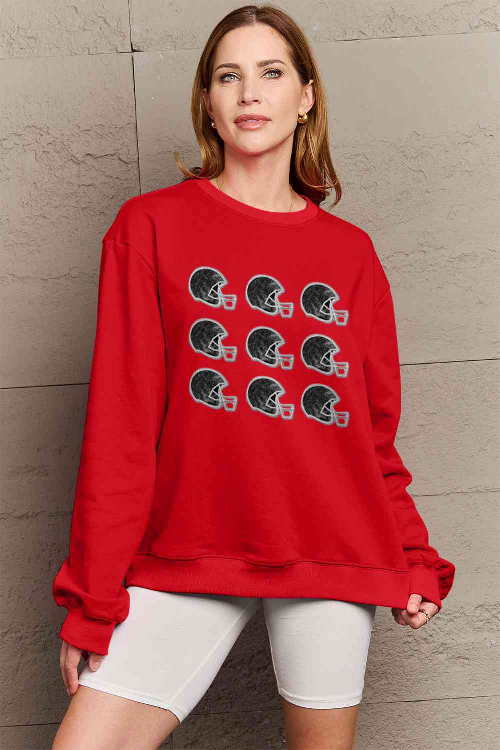 Simply Love Full Size Football Helmet Graphic Sweatshirt - 5 Colors!