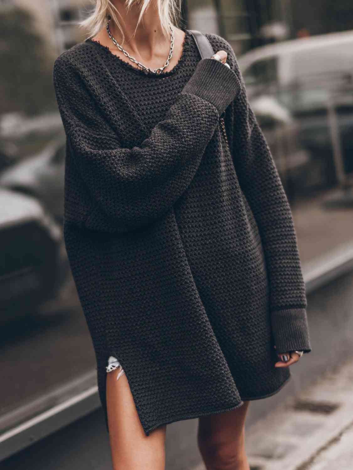 Openwork Sammy Side Slit Sweater