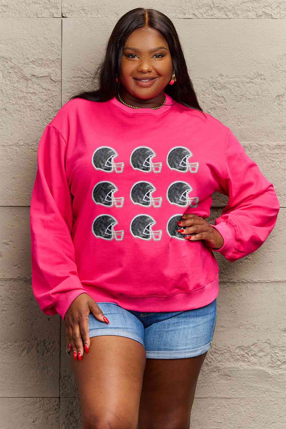 Simply Love Full Size Football Helmet Graphic Sweatshirt - 5 Colors!