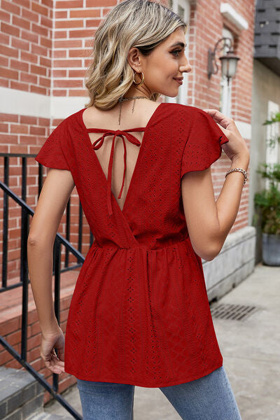 Tied Ruffled Peplum T-Shirt