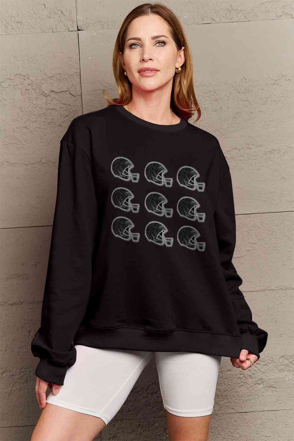 Simply Love Full Size Football Helmet Graphic Sweatshirt - 5 Colors!