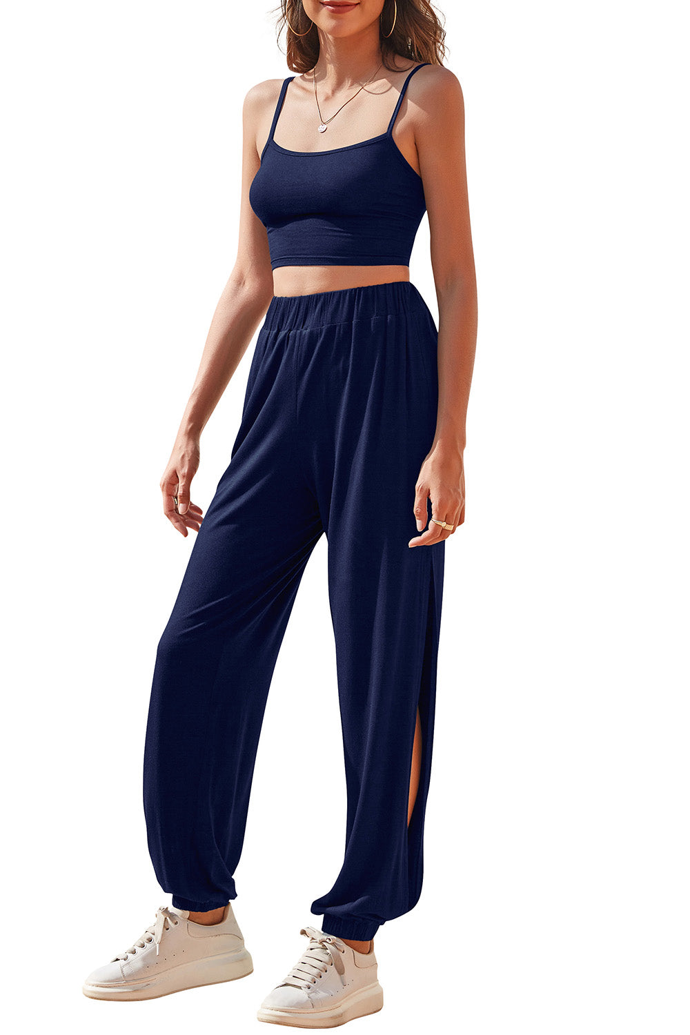 The Day After Game Day - Cropped Cami and Side Split Joggers Set