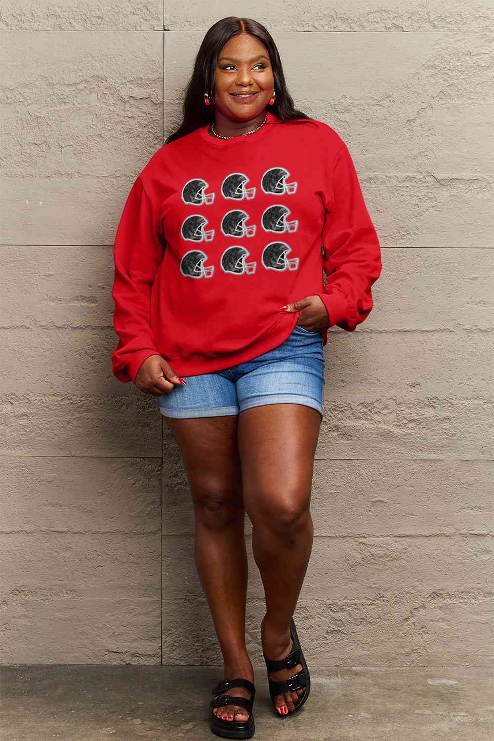 Simply Love Full Size Football Helmet Graphic Sweatshirt - 5 Colors!