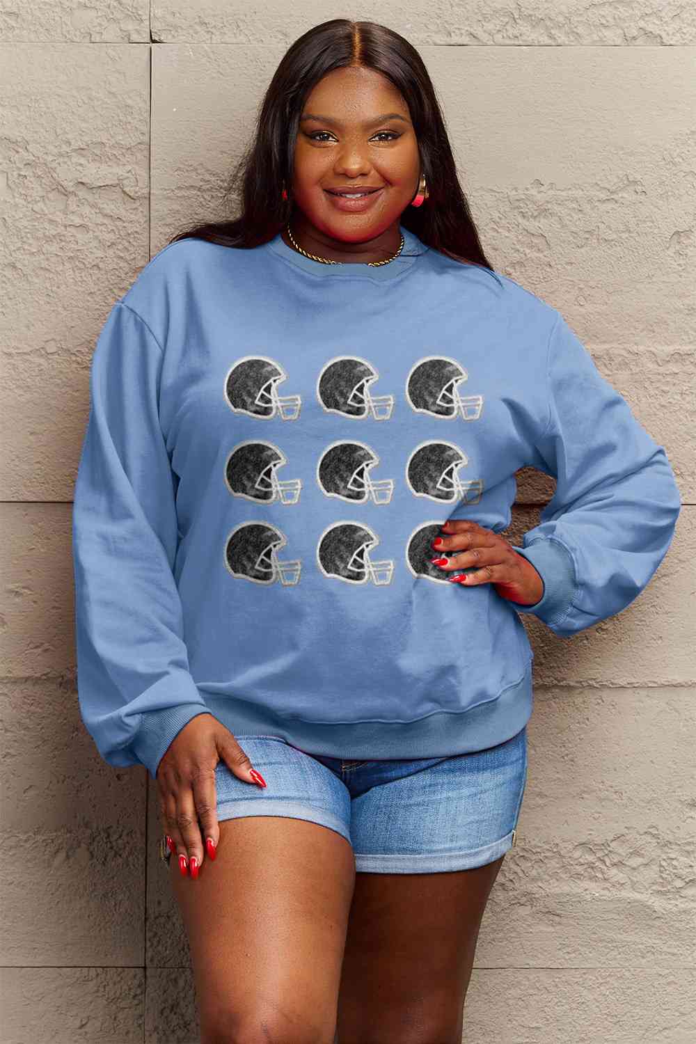 Simply Love Full Size Football Helmet Graphic Sweatshirt - 5 Colors!