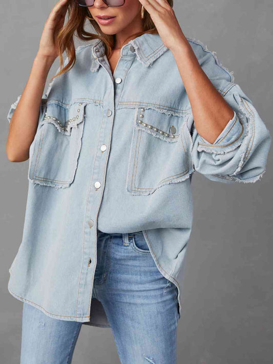 Britt Button Down Raw Hem Denim Jacket