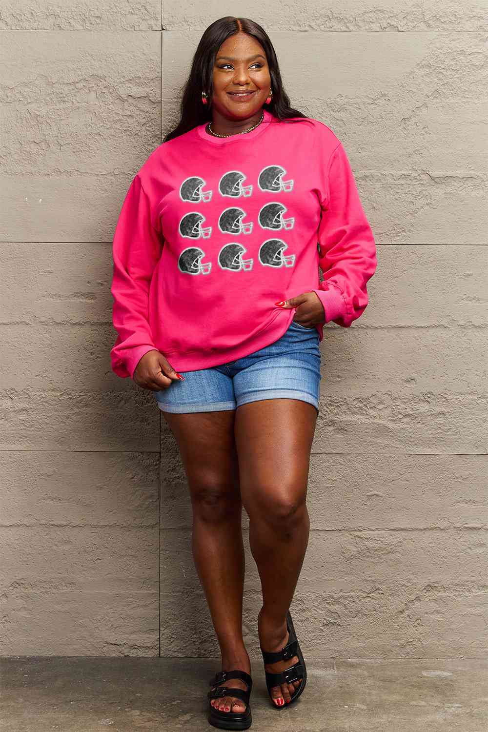 Simply Love Full Size Football Helmet Graphic Sweatshirt - 5 Colors!