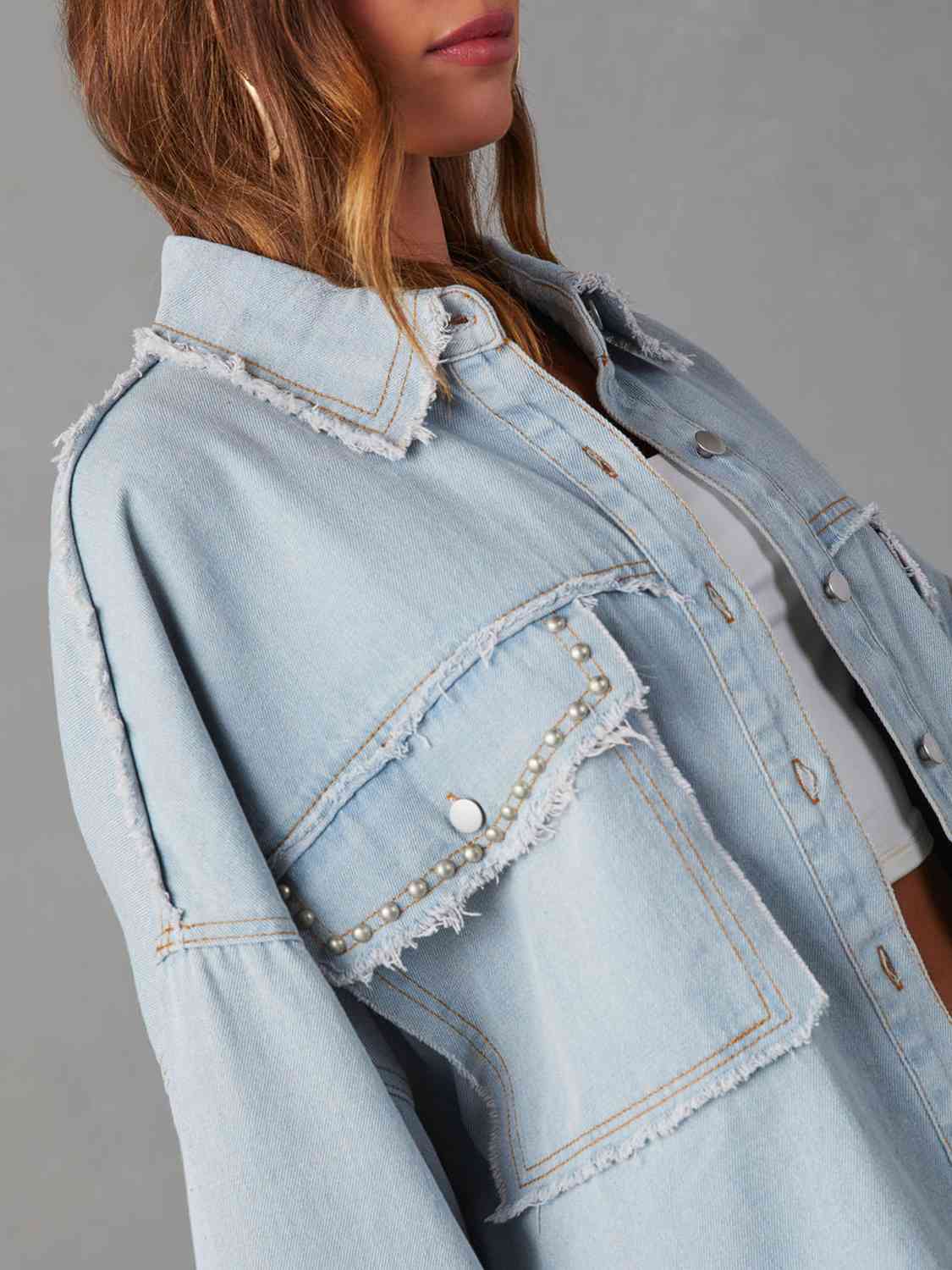 Britt Button Down Raw Hem Denim Jacket