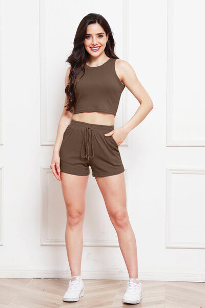 Heather Tank and Drawstring Shorts Set