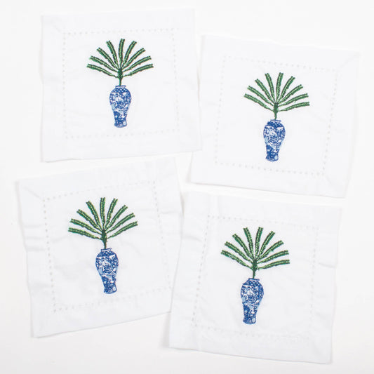 Ginger Jar Palm Embroidered Cocktail Napkin Set