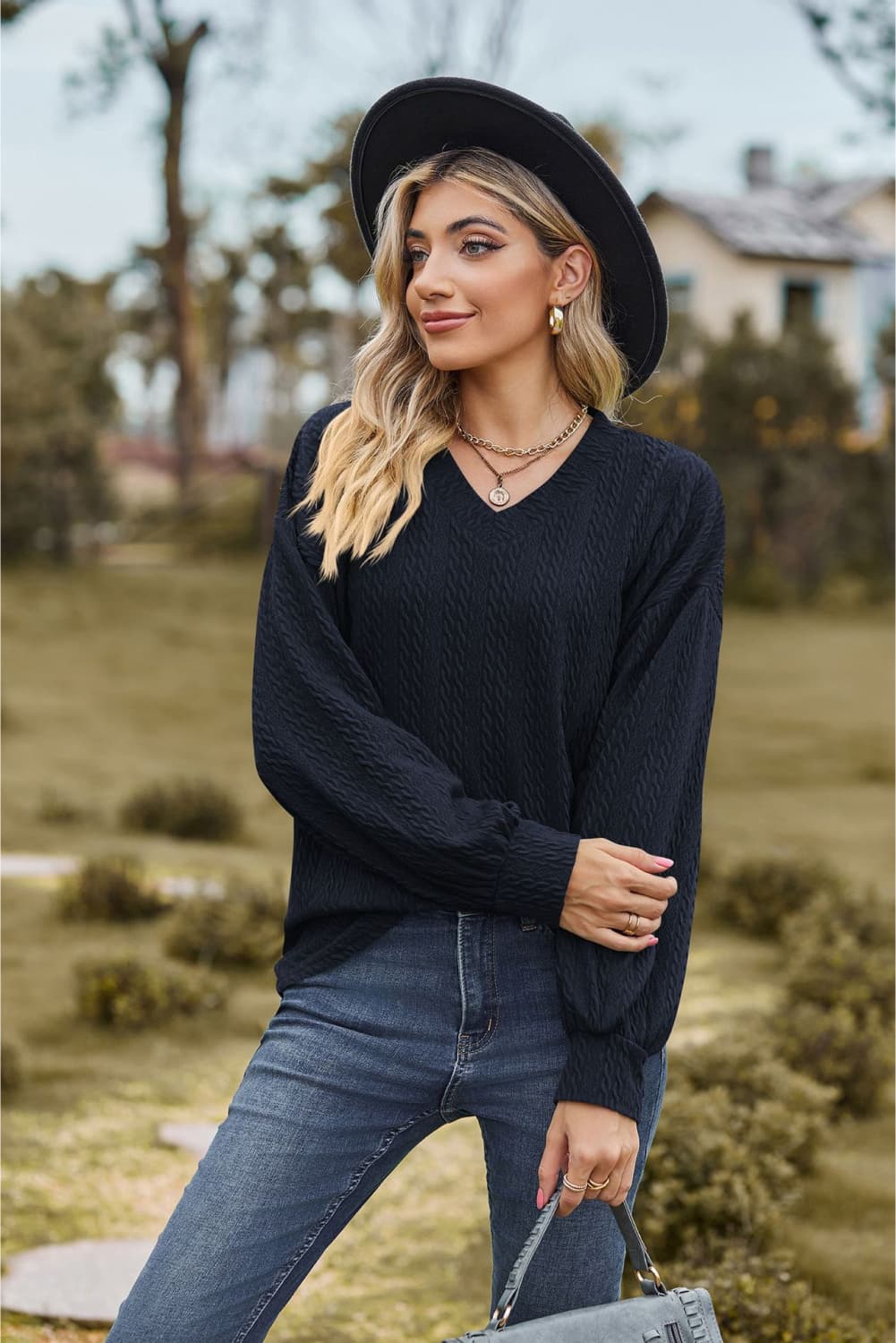 Cleverly Classic V-Neck Dropped Sweater