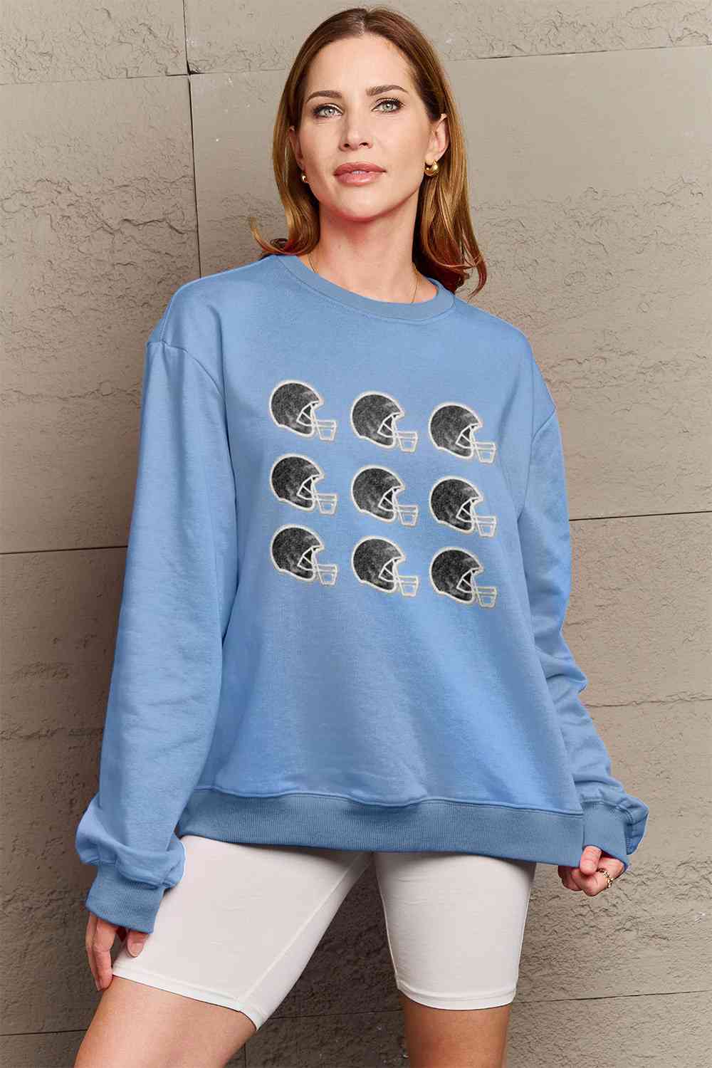 Simply Love Full Size Football Helmet Graphic Sweatshirt - 5 Colors!