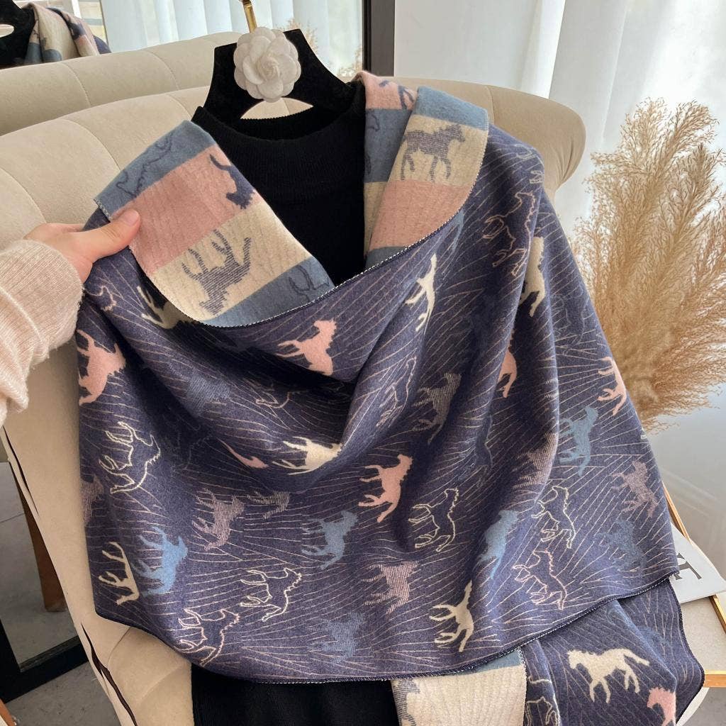 Winding River - Pink & Blue Pony Reversible Scarf Wrap