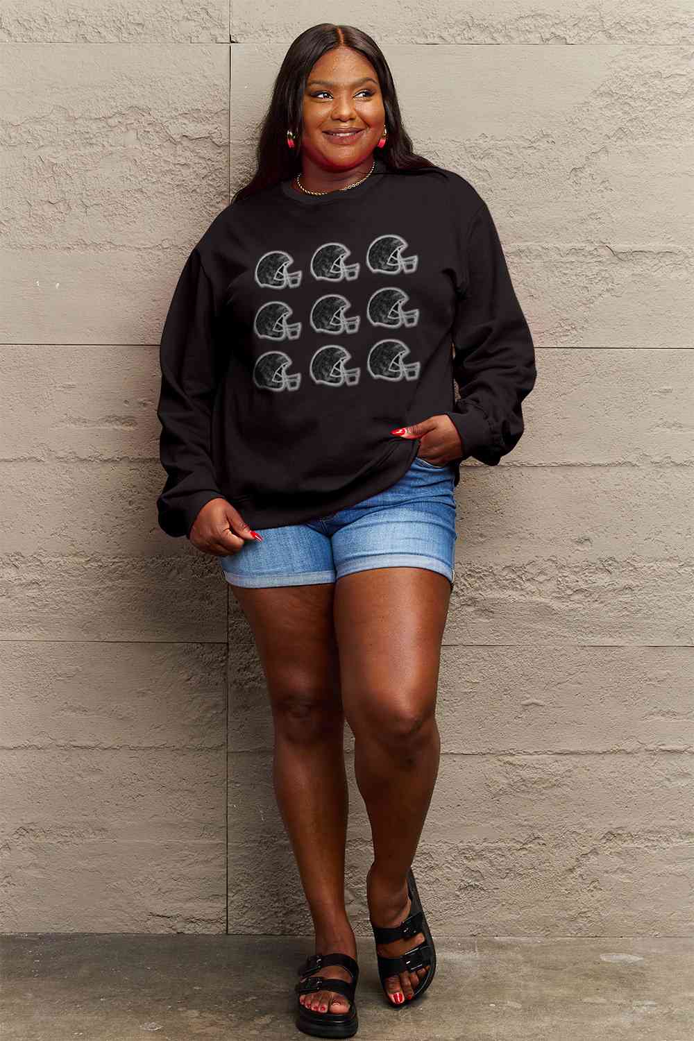 Simply Love Full Size Football Helmet Graphic Sweatshirt - 5 Colors!