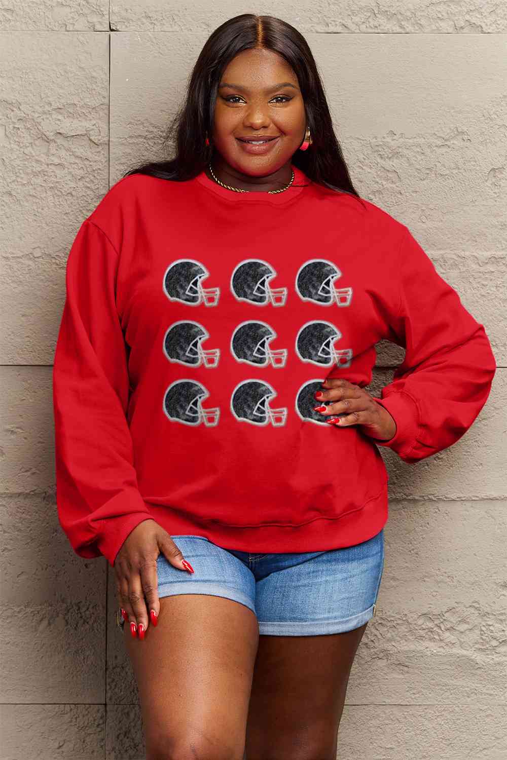Simply Love Full Size Football Helmet Graphic Sweatshirt - 5 Colors!
