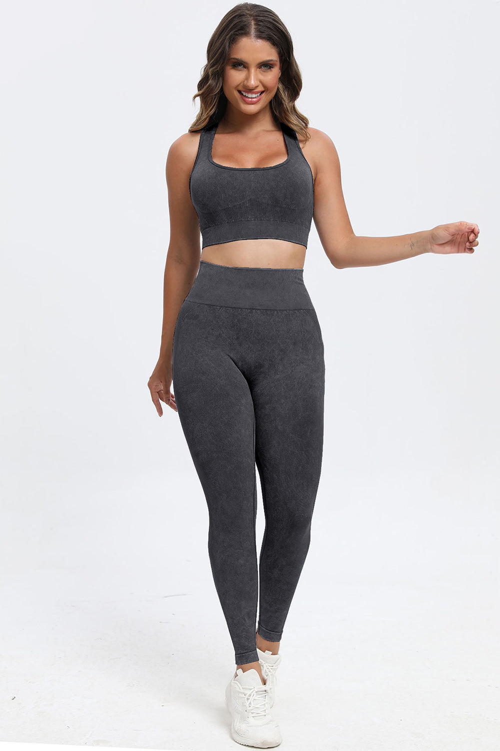 Three Piece Washed Square Neck Wide Strap Active Set