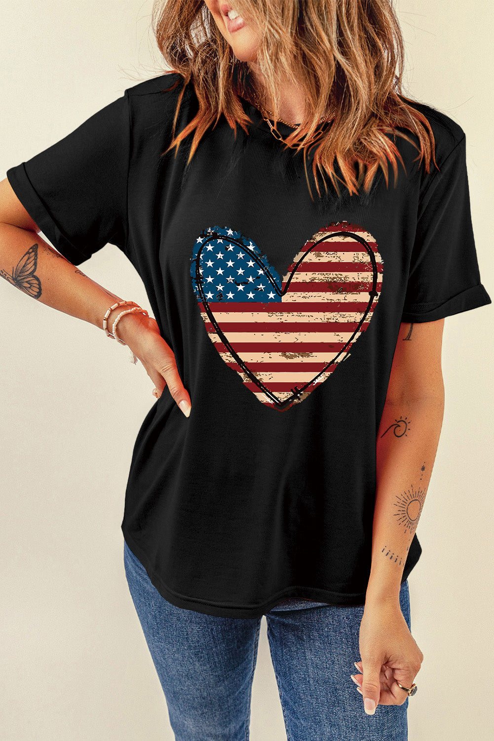 Stars and Stripes Heart Short Sleeve T-Shirt