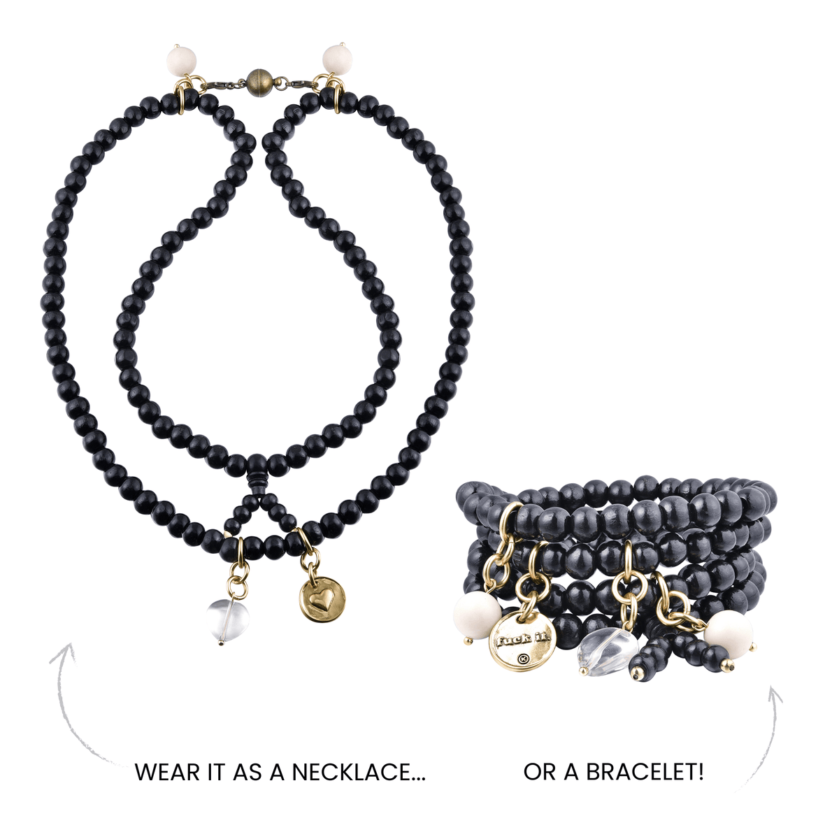 F*ck It Heart Wood Boho Wrap Bracelet/Necklace