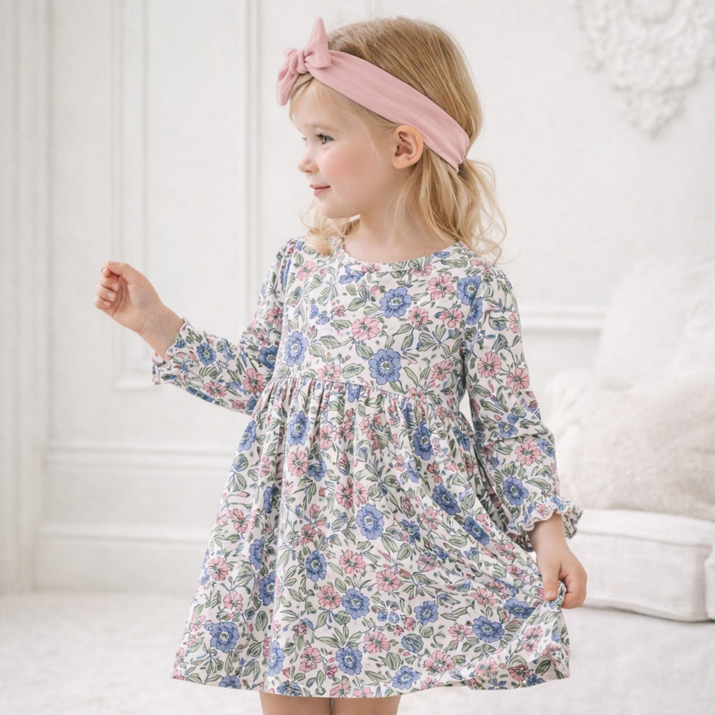 Vintage Floral Girls Dress - Soft Bamboo Jersey