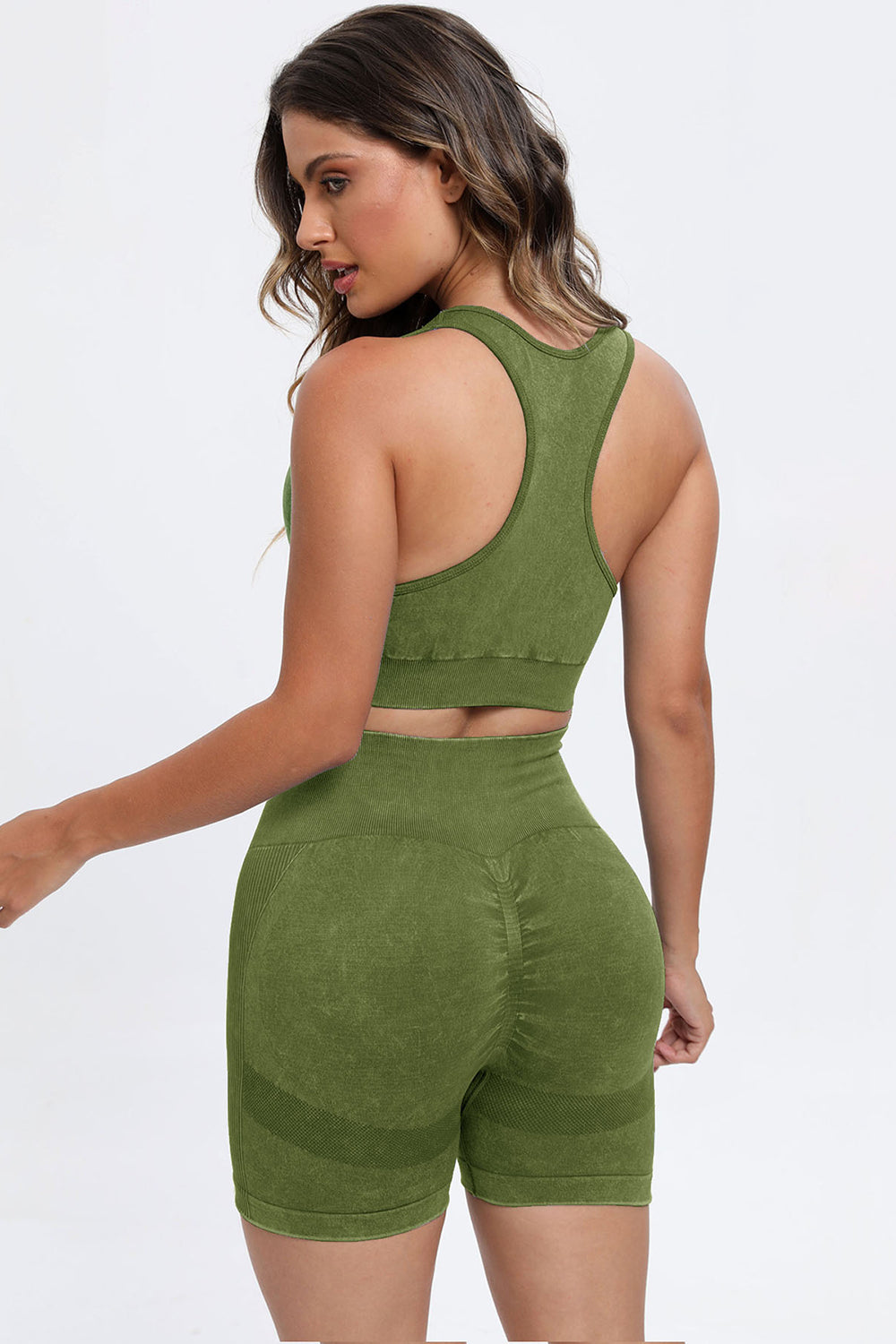 Three Piece Washed Square Neck Wide Strap Active Set