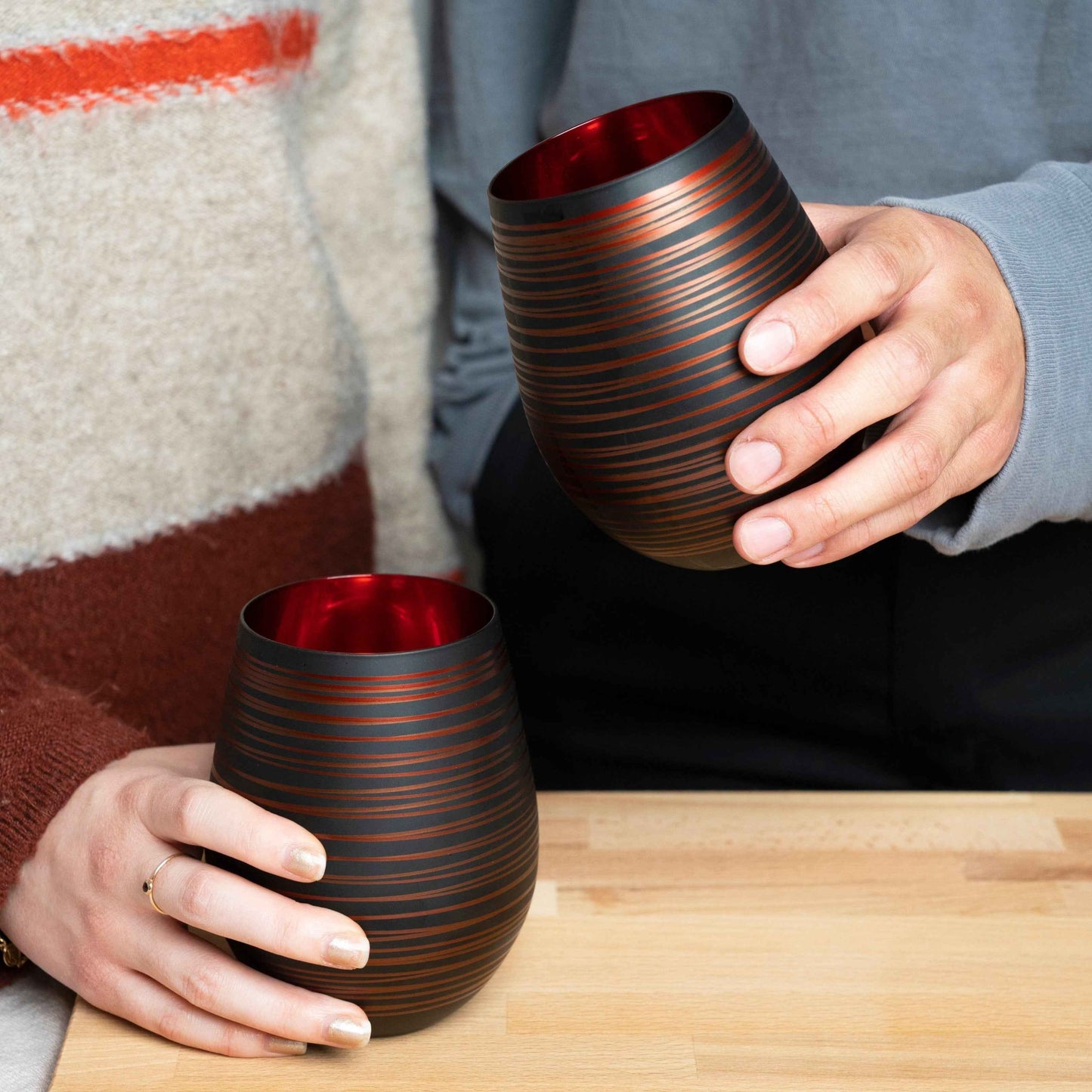Black Swirl Stemless Wine Glasses
