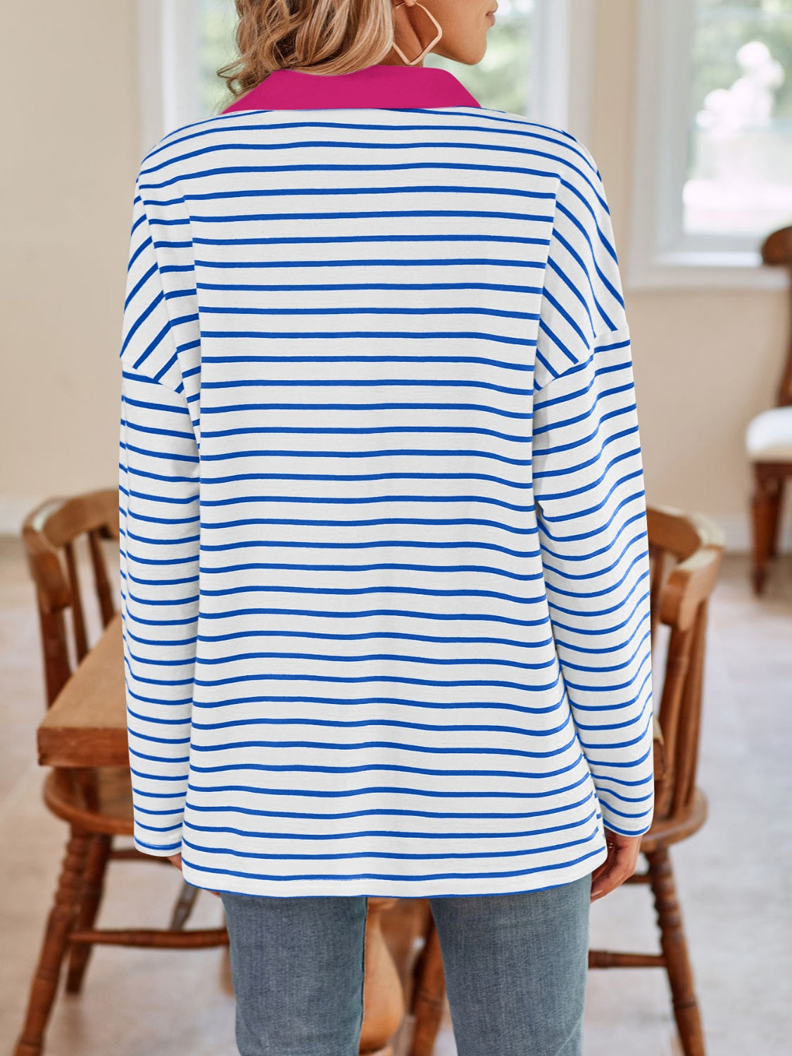 Striped Johnny Collar Long Sleeve Shirt