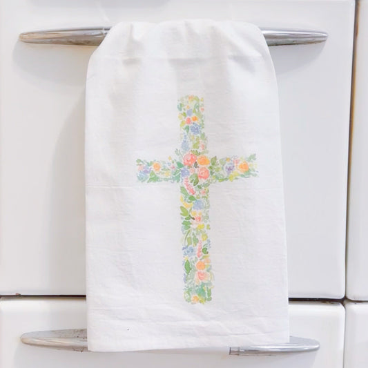Floral Cross Tea Towel