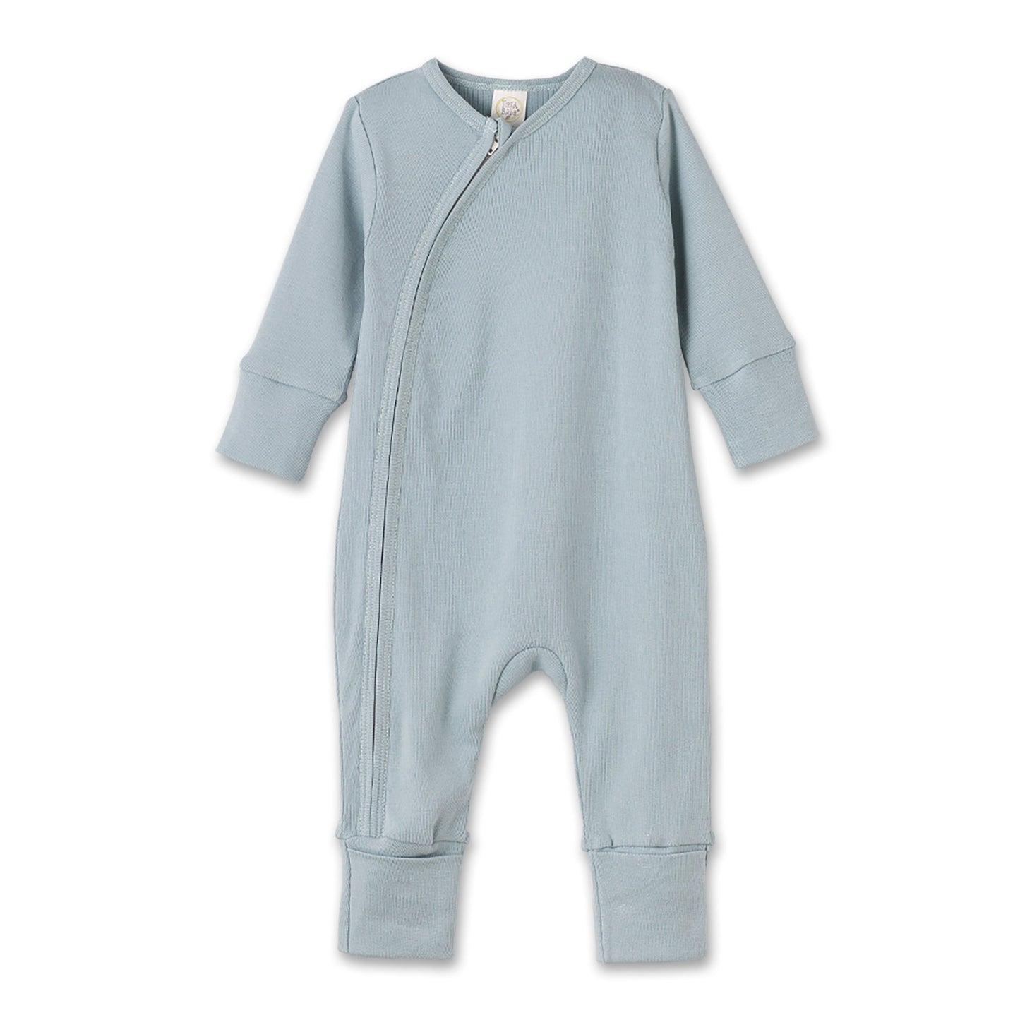 Cotton Baby Zipper Romper With Convertible Cuffs-Blue