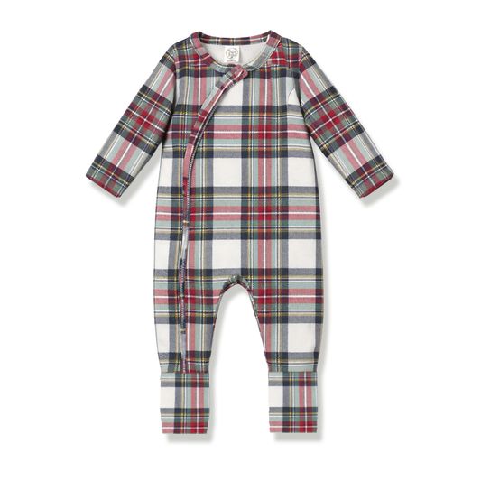 Plaid Baby Christmas Zipper Romper With Convertible Cuffs