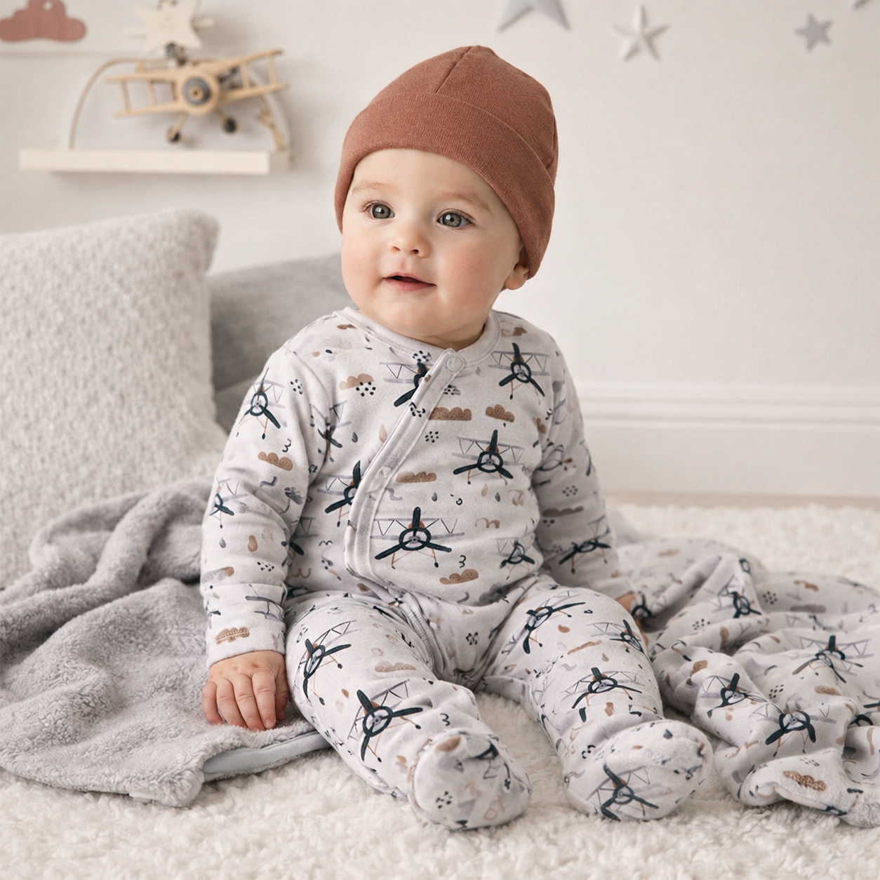 Airplane Zipper Romper -  Bamboo Baby Footie Outfit