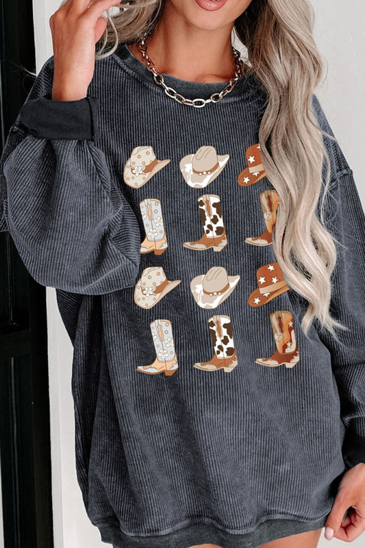 Cowboy Hat & Boot Graphic Sweatshirt - Gray