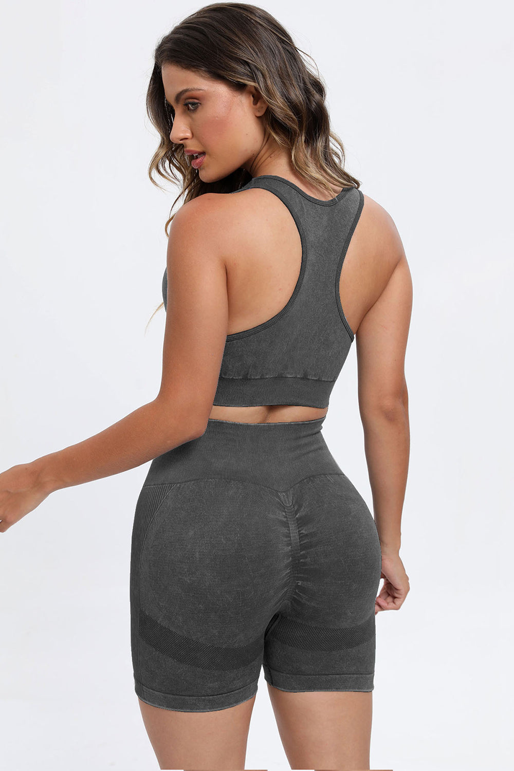Three Piece Washed Square Neck Wide Strap Active Set