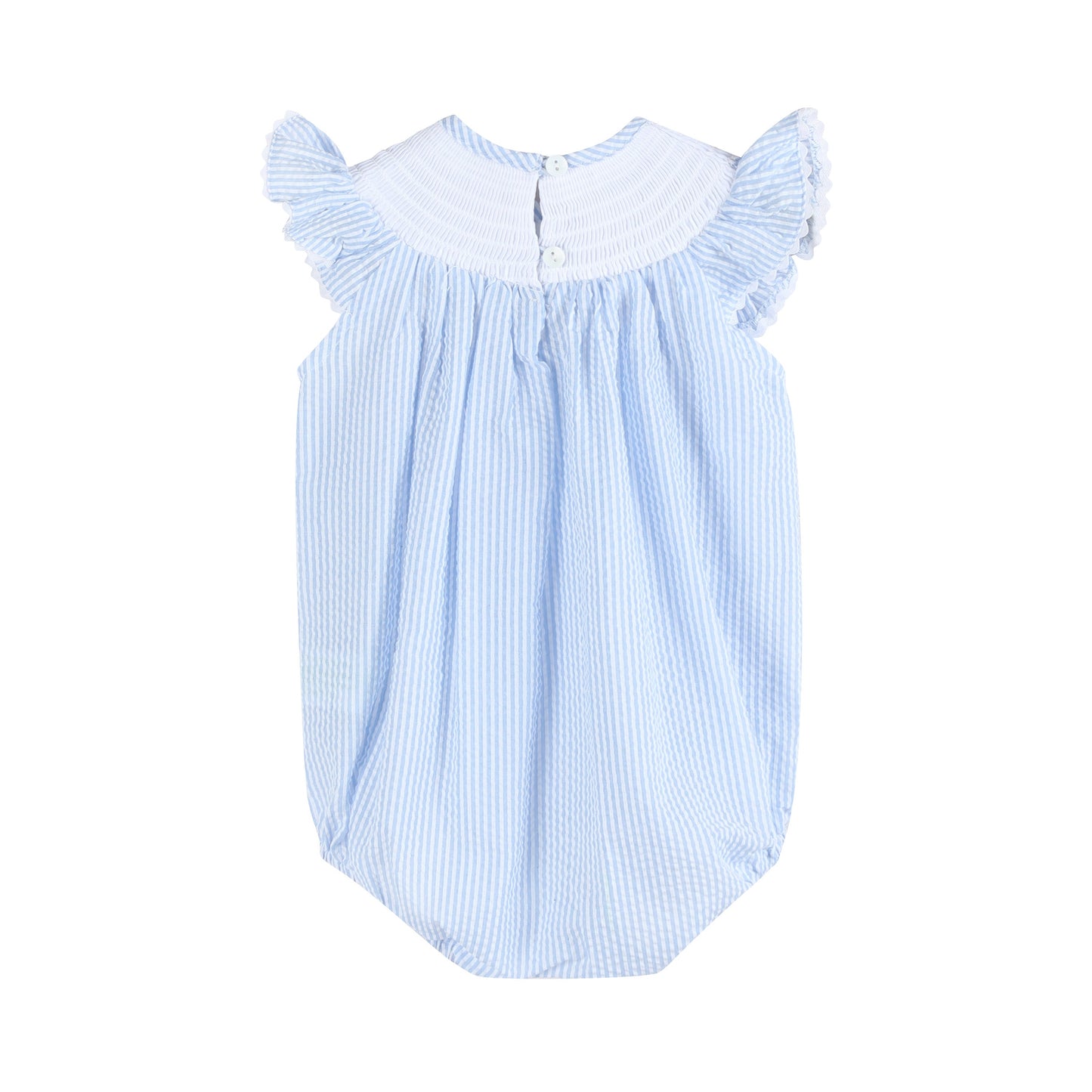 Light Blue Seersucker Easter Bunny Smocked Flutter Romper