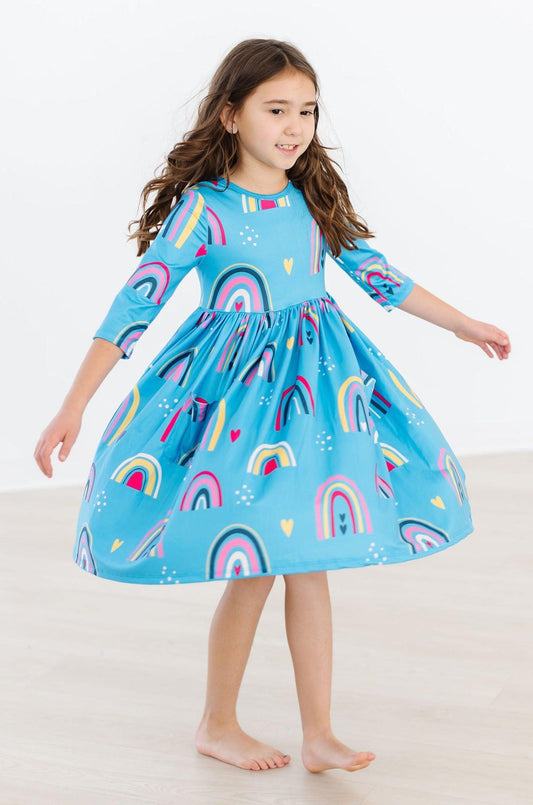 SALE Turquoise Twilight 3/4 Sleeve Pocket Twirl Dress
