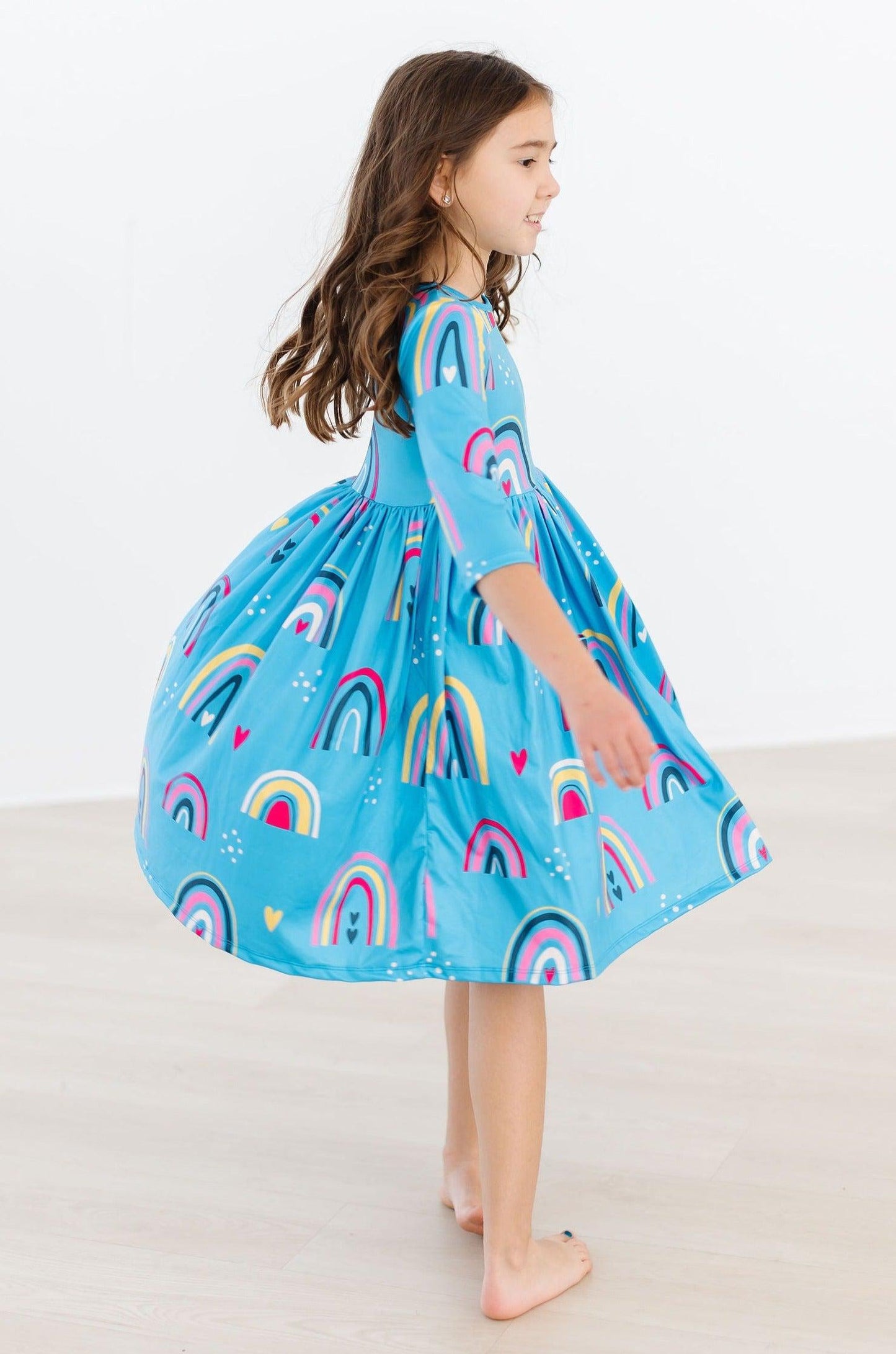 SALE Turquoise Twilight 3/4 Sleeve Pocket Twirl Dress