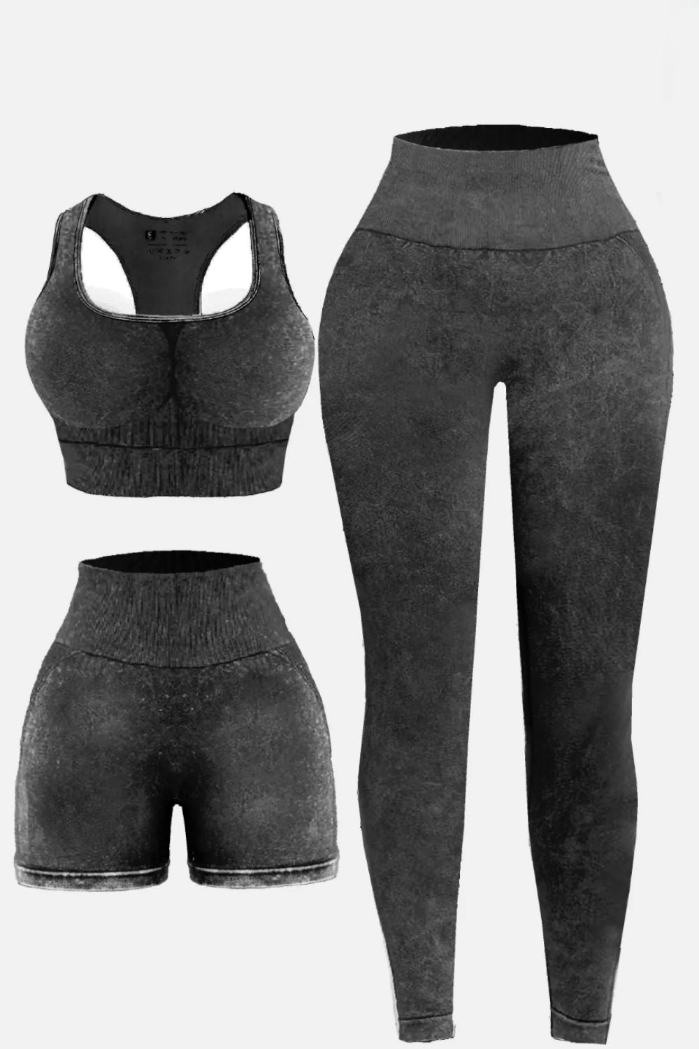 Three Piece Washed Square Neck Wide Strap Active Set