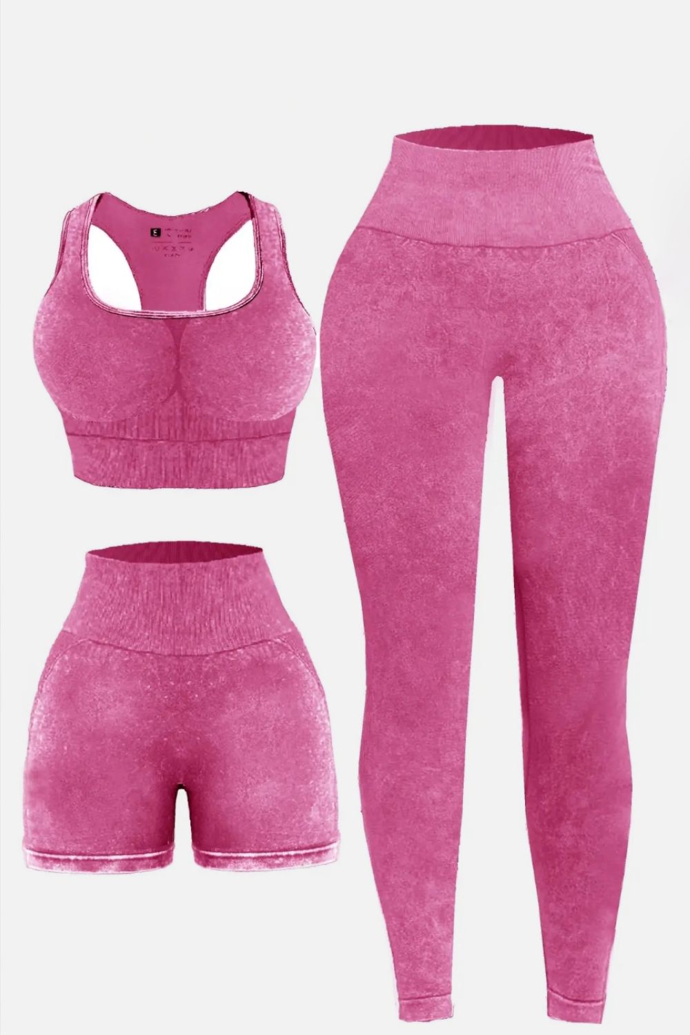 Three Piece Washed Square Neck Wide Strap Active Set