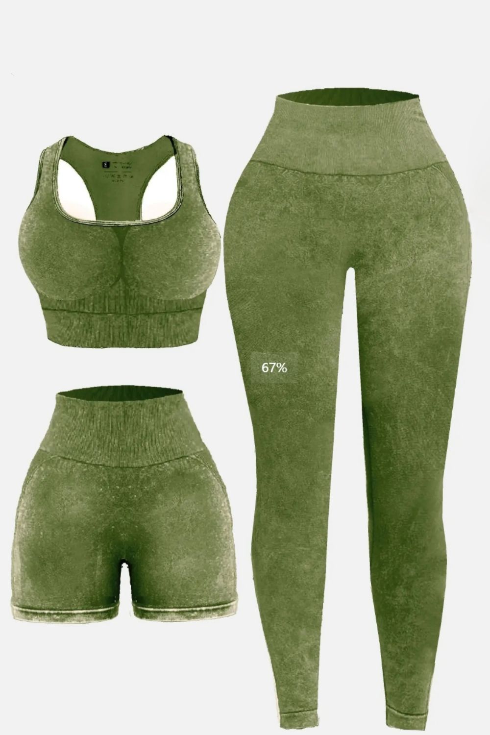Three Piece Washed Square Neck Wide Strap Active Set