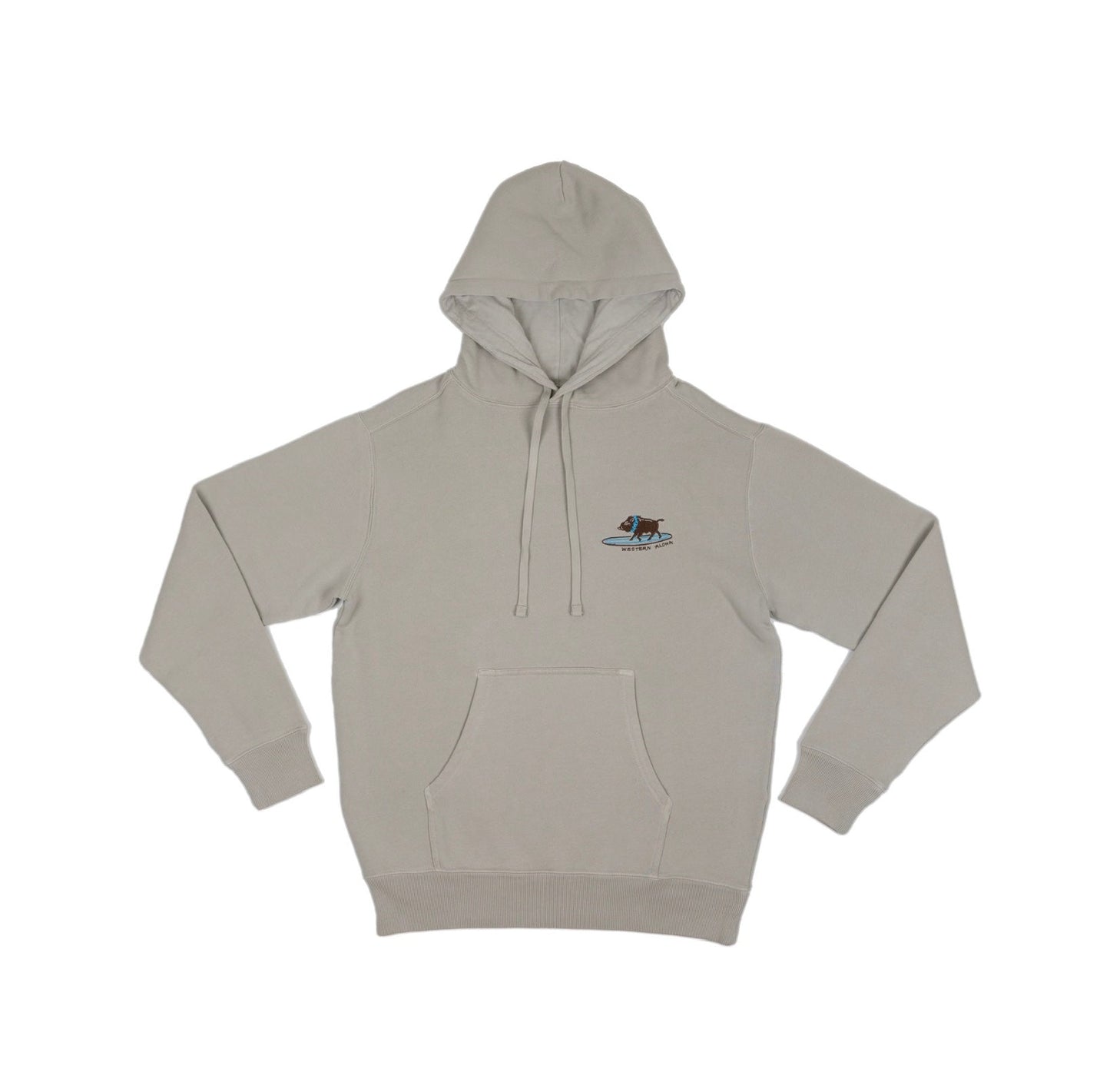 Embroidered Surfing Boar Hoodie Light Gray