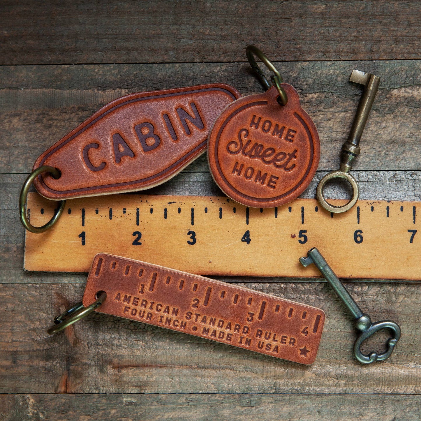 Texas Silhouette Leather Keychain Motel Style