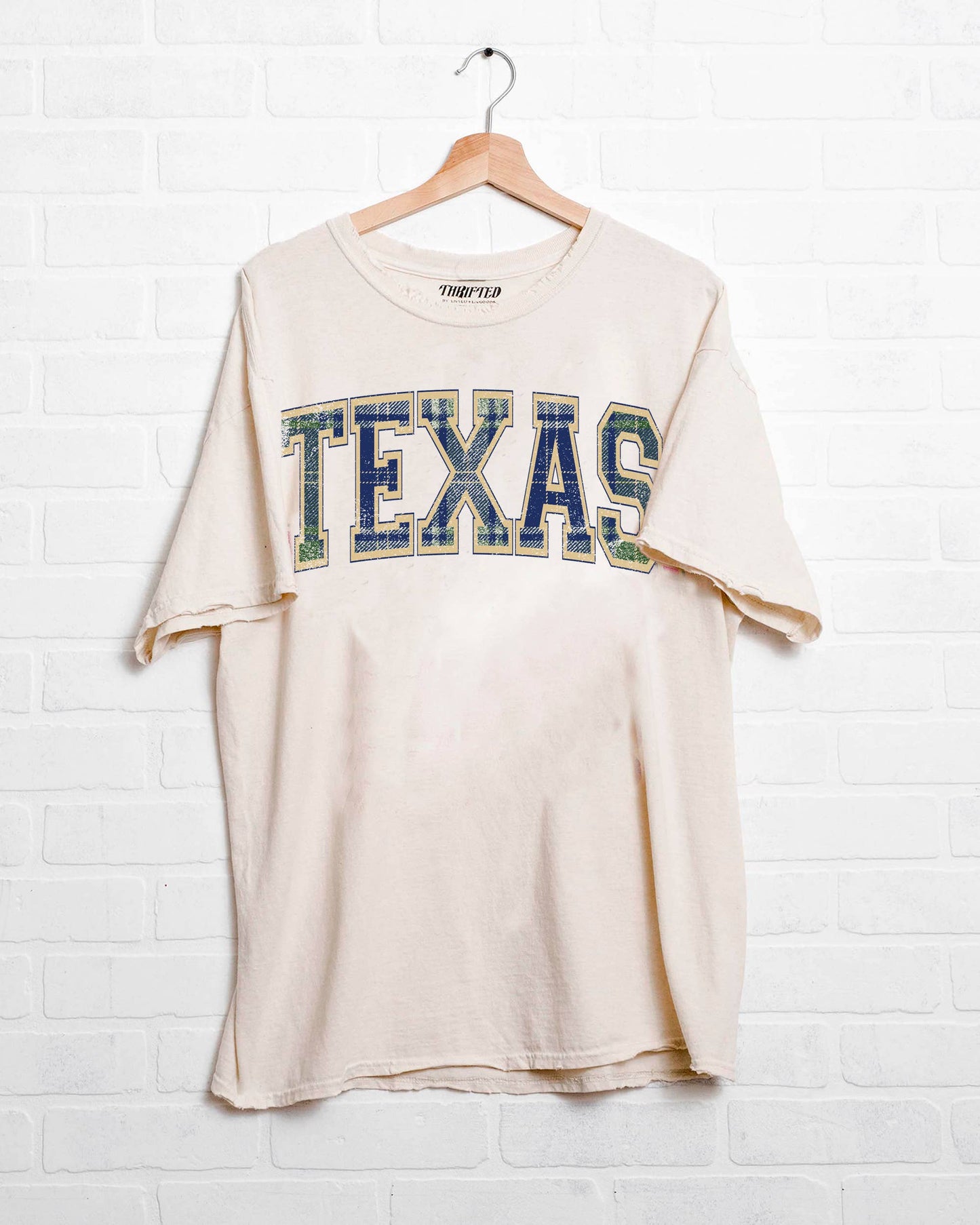 Texas Plaid Arch (Gold Outline) Off White Vintage T-Shirt
