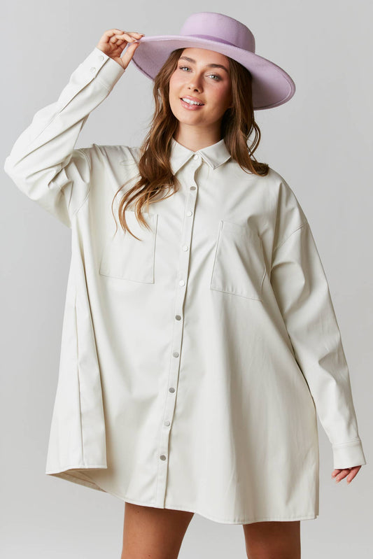 Faux Leather Button Down Dress