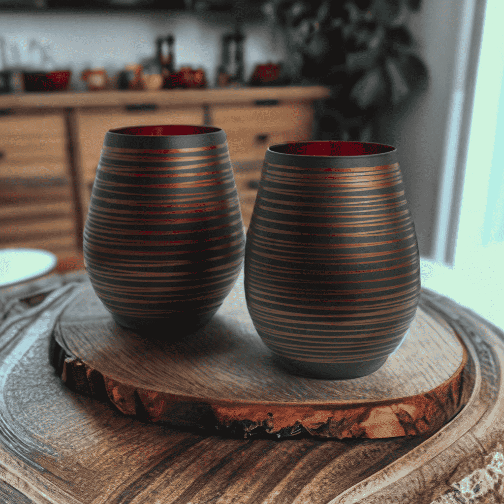 Black Swirl Stemless Wine Glasses